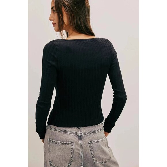 Free People Tilly Long-Sleeve Cardi Blouse Top Knit Ribbed Buttondown XS 280622 - Picture 3 of 7